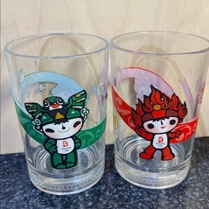 McDonald's Beijing Winter Olympics 2008 Glass Cup Set of 2 Collectible 16 Oz